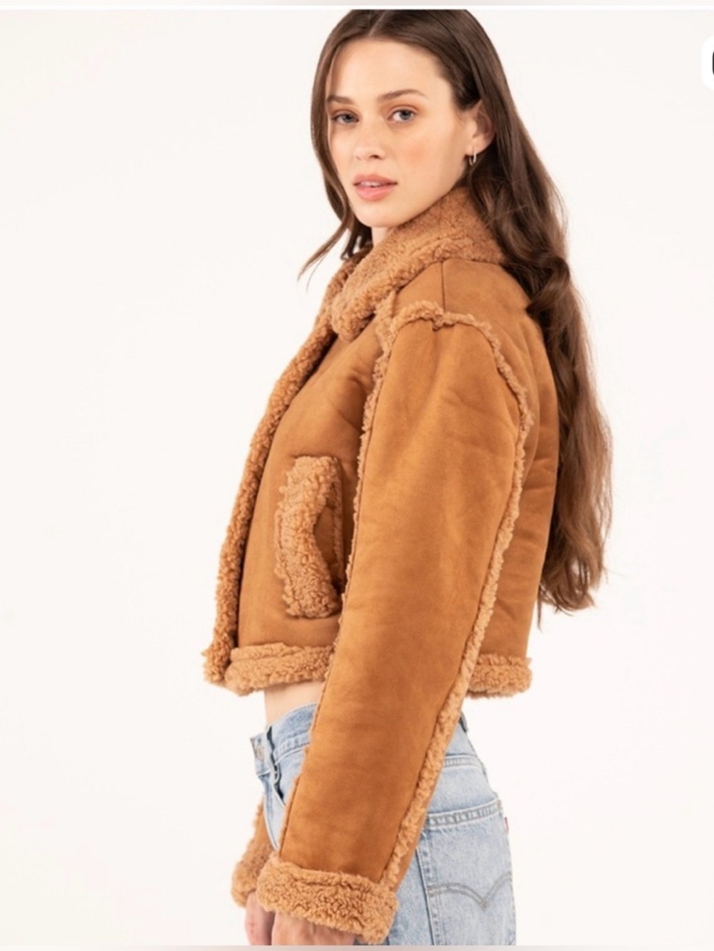 EUC Fuzzy Stoosh Brown Cropped Puffer Jacket